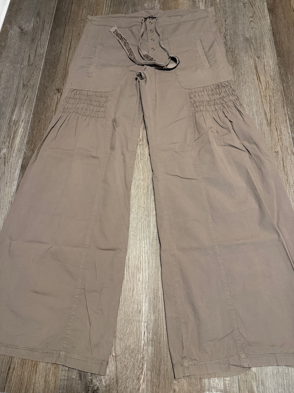 XCVI Boho Drawstring Neutral Wide-Leg Pants in Taupe